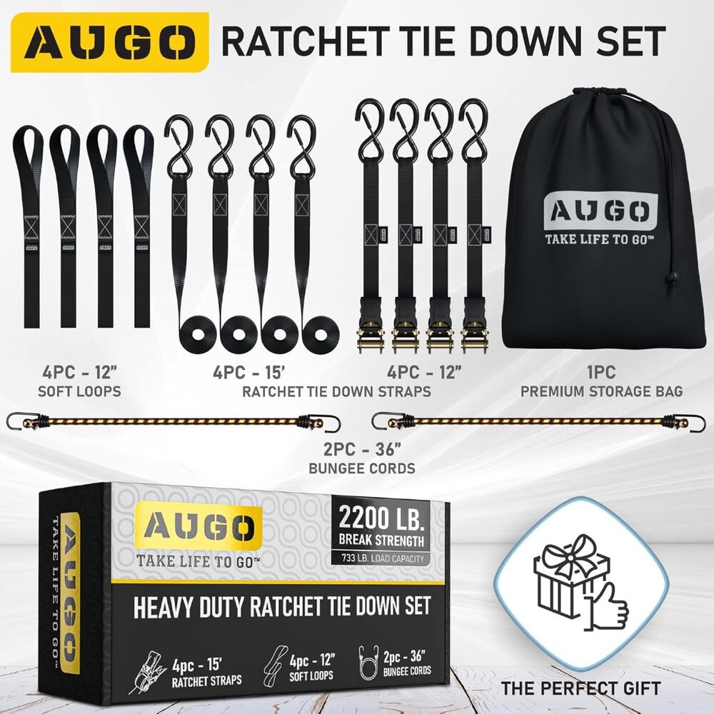 Ratchet Straps Heavy Duty 4 Pack -15 FT - 2200 LB Break Strength – Ratchet Tie D - Picture 5 of 7